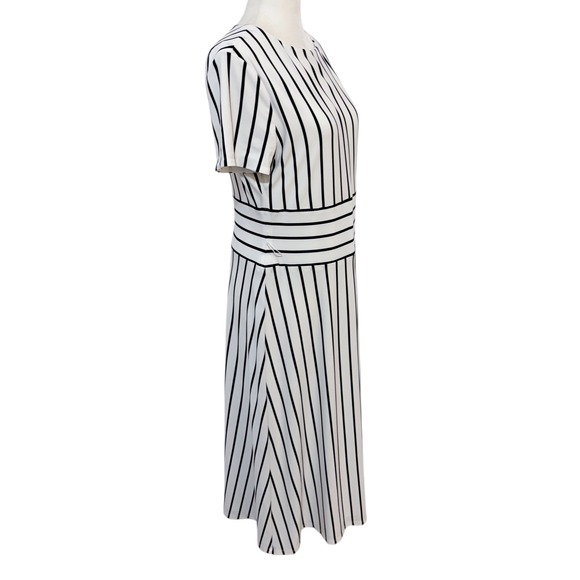 Lauren Ralph‎ Lauren Size 10 Black White Stripe Midi Dress Short Sleeve - Picture 5 of 9